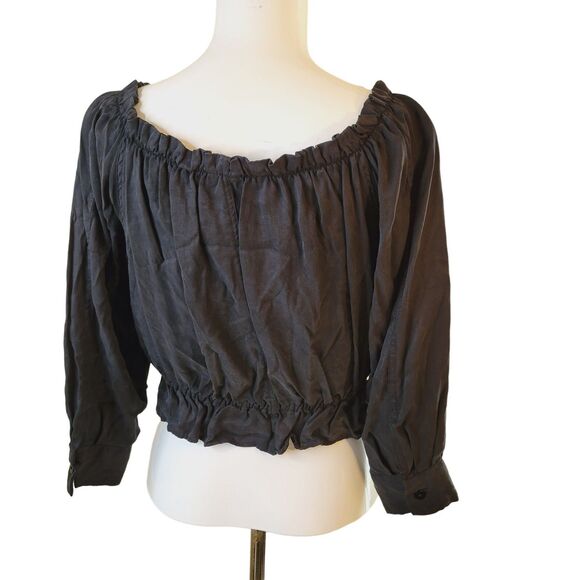 Zara Fillsens XS womens blouse top stretch elastic faux button crop round neck - Picture 5 of 7